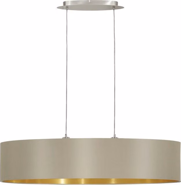Lampadario a sospensione moderno Eglo in metallo e tessuto beige con 2 luci E27, H: 120 cm, L: 25 cm, P: 25 cm