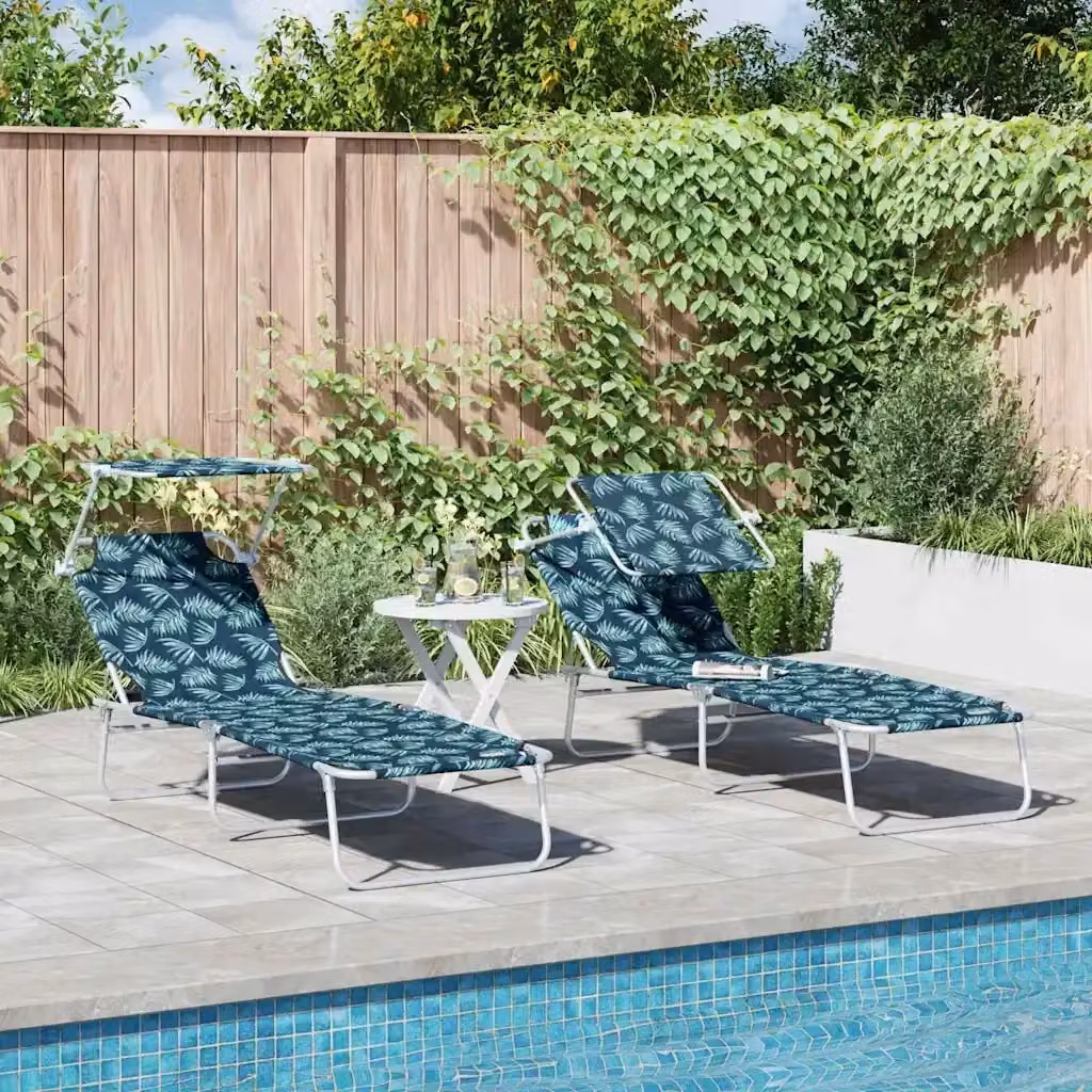 Set di 2 lettini prendisole da giardino con parasole e poggiatesta regolabile, colore verde, L/P/H: 188 x 58 x 77 cm – 2