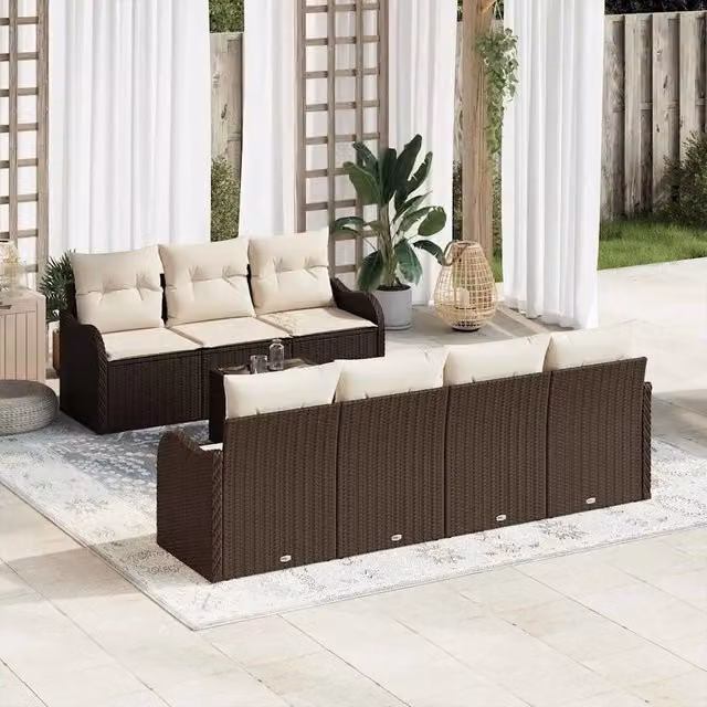 Set Divano da Giardino 8 pz 7-Numero di posti Marrone e Crema 3354277