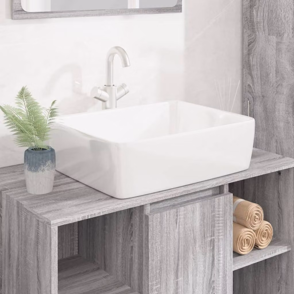 The Living Store Lavabo Bianco 48x37x13 cm in Vetroceramica Rettangolare
