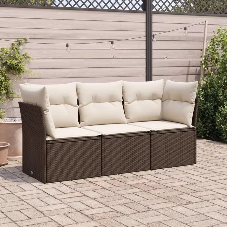 Maison Exclusive - Set Divano da Giardino 3 pz con Cuscini Marrone in Polyrattan