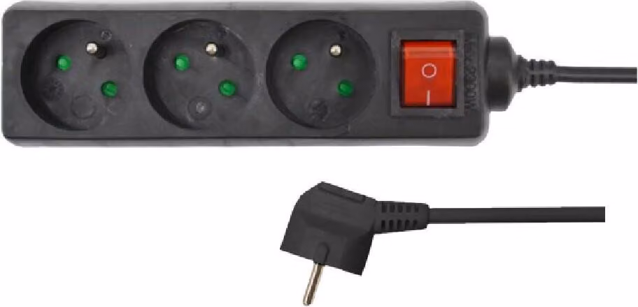Awtools cavo di prolunga nero per la casa 4 prese 5,0 m con messa a terra, interruttore automatico
