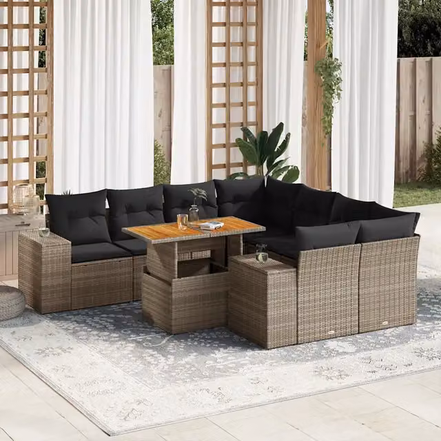 Set Divano da Giardino 9 pz con Cuscini Grigio in Polyrattan 3327357