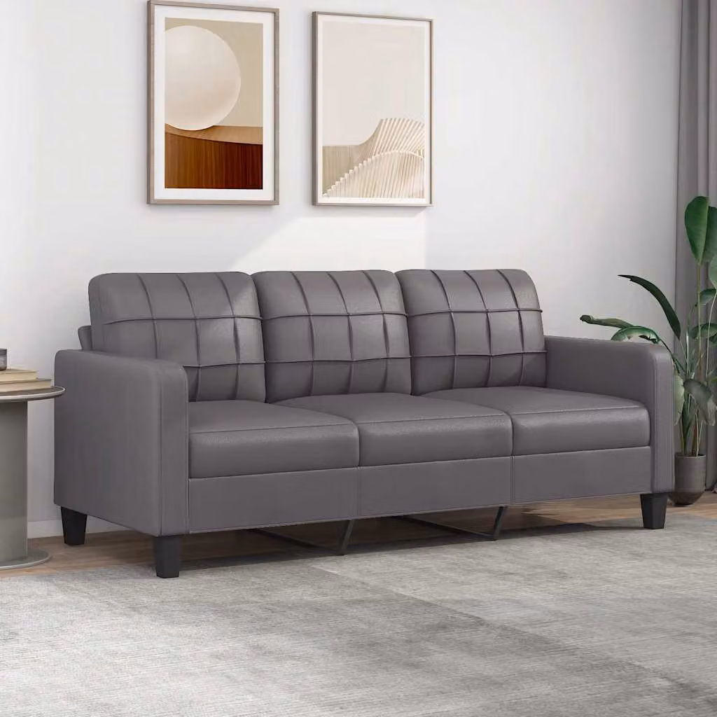 vidaXL Divano a 3 Posti Moderno in Similpelle Grigio con Struttura in Metallo L: 198 cm, P: 80 cm, H: 77 cm
