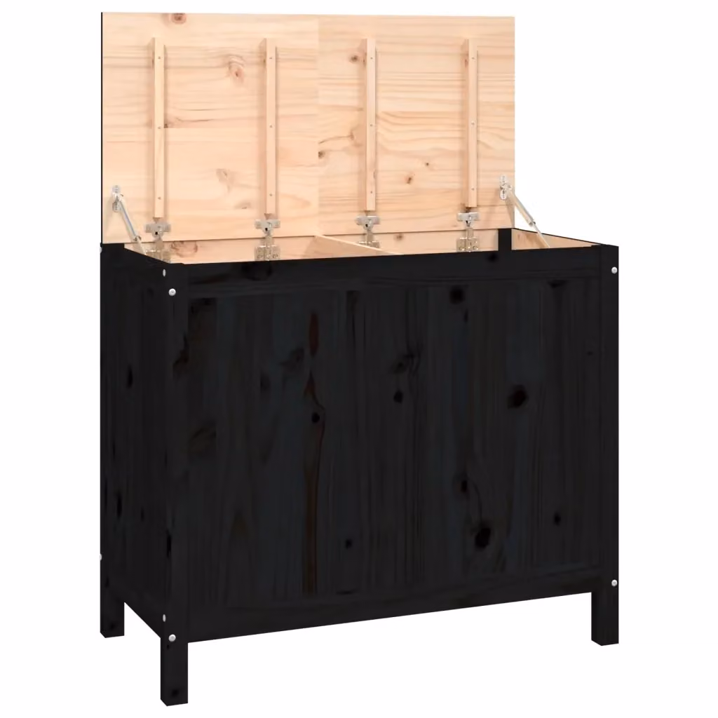 Contenitore per Bucato vidaXL in Legno Massello di Pino, Nero, L: 88,5 cm, P: 44 cm, H: 76 cm – 2