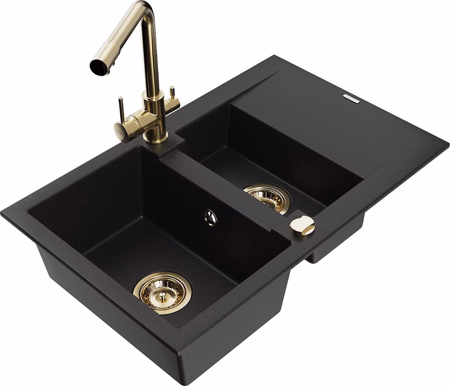 Mexen Gaspar lavello in granito 1,5 vasche con scolapiatti e miscelatore cucina Duero, nero - 6507-77-671600-50