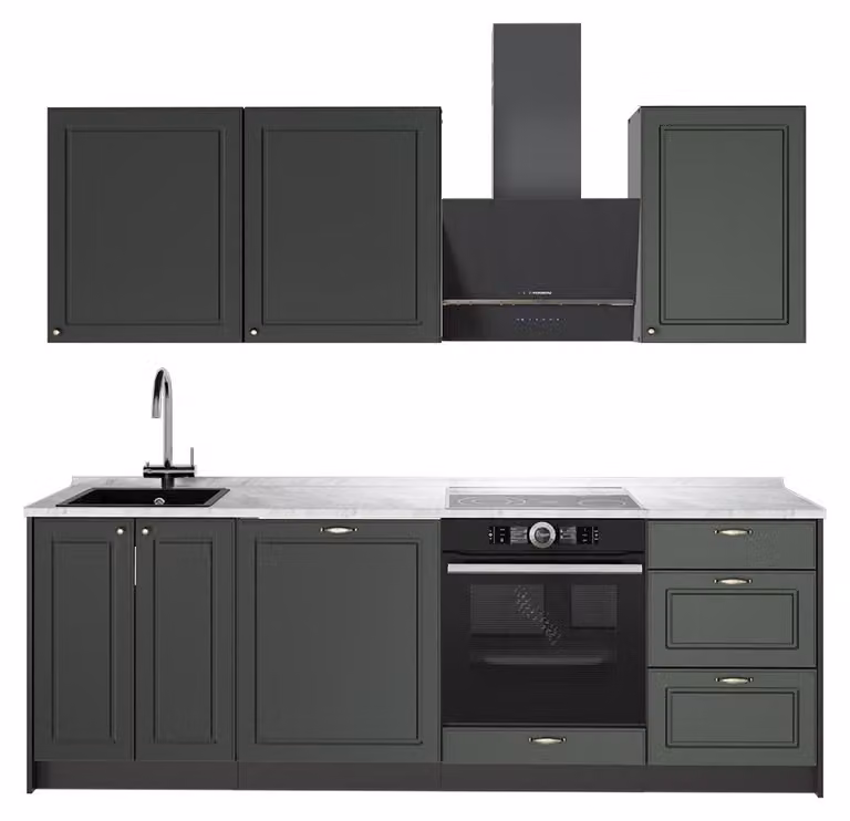 Cucina componibile Vicco Fame-Line Verde-oro rustico/Antracite 230 cm, PL Marmo, Model 64044