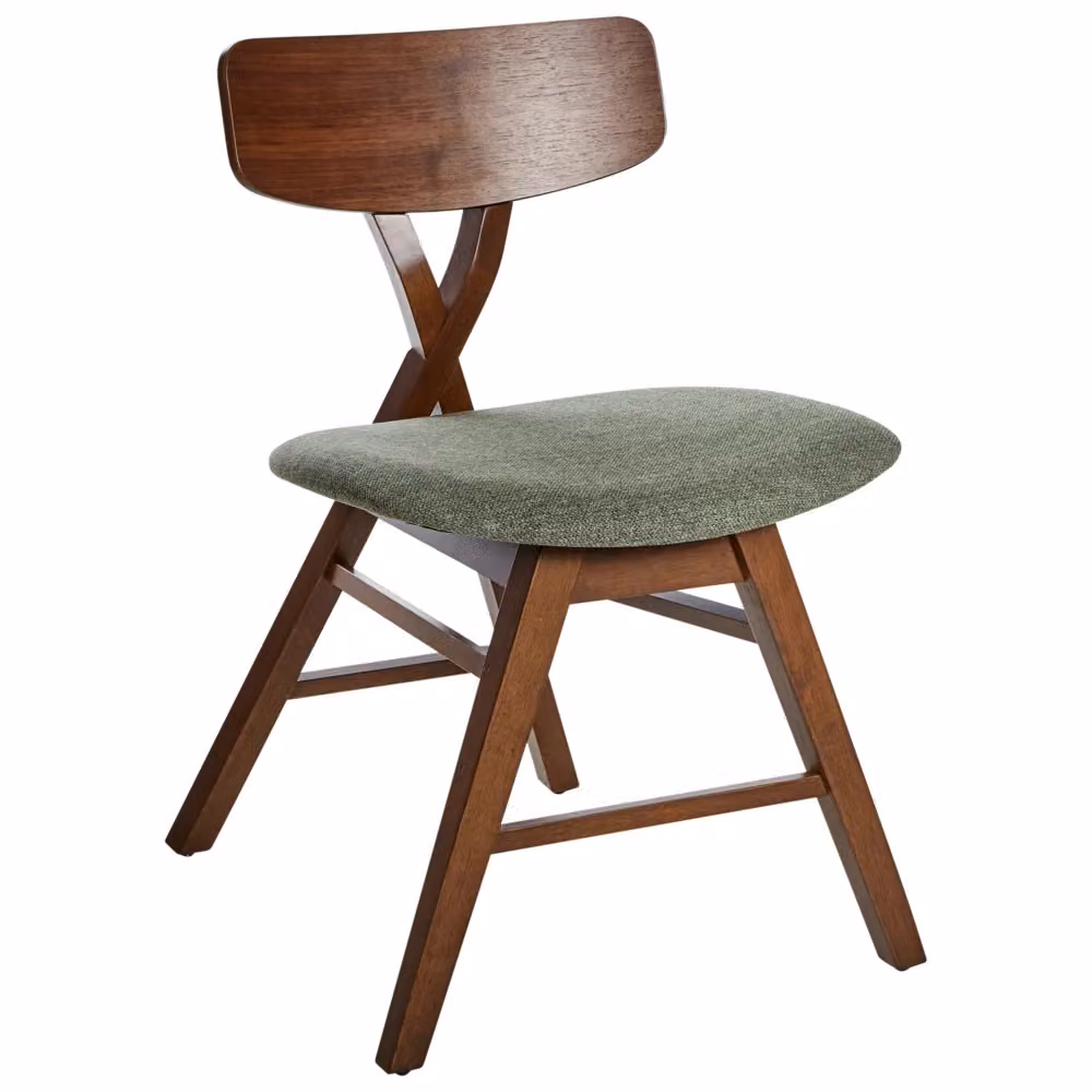 Set di 2 sedie da pranzo BELIANI con schienale in legno di gomma e seduta imbottita in tessuto, colore marrone scuro e verde, L: 57 cm, P: 47 cm, H: 78 cm – 2