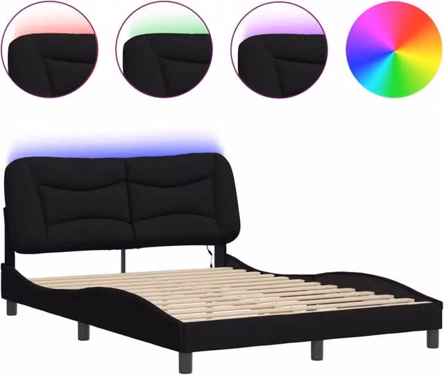 Letto matrimoniale | Letto per adulti | Giroletto con LED senza Materasso Hvar Nero 140x190 cm in Tessuto