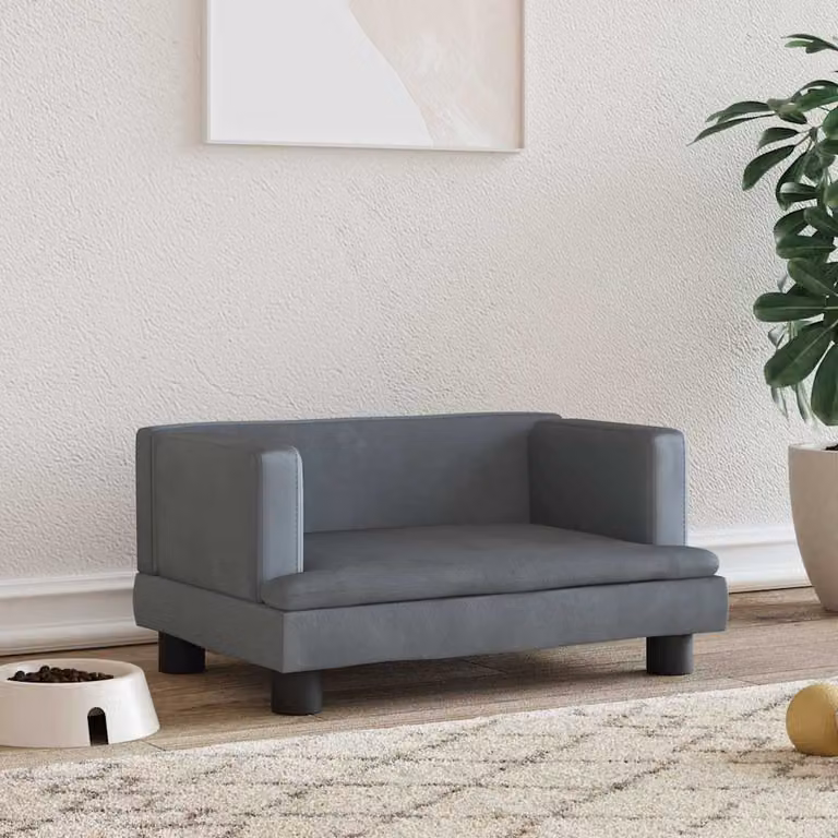 vidaXL Lettino per Cani in Velluto Grigio con Struttura in Legno L/P/H: 60 x 40 x 30 cm