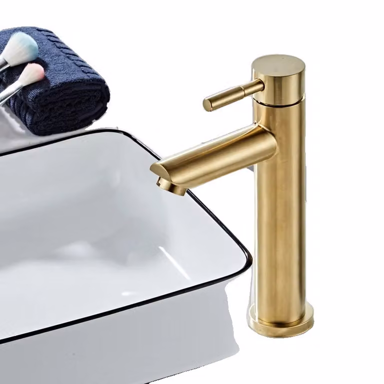 Miscelatore per bagno in oro spazzolato, comando a una mano, miscelatore per acqua calda e fredda, oro spazzolatohigh1