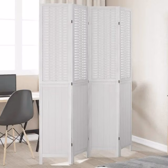 Divisorio Ambienti | Divider per stanze | Paravento 4Pannelli Bianco Legno Massello di Paulownia
