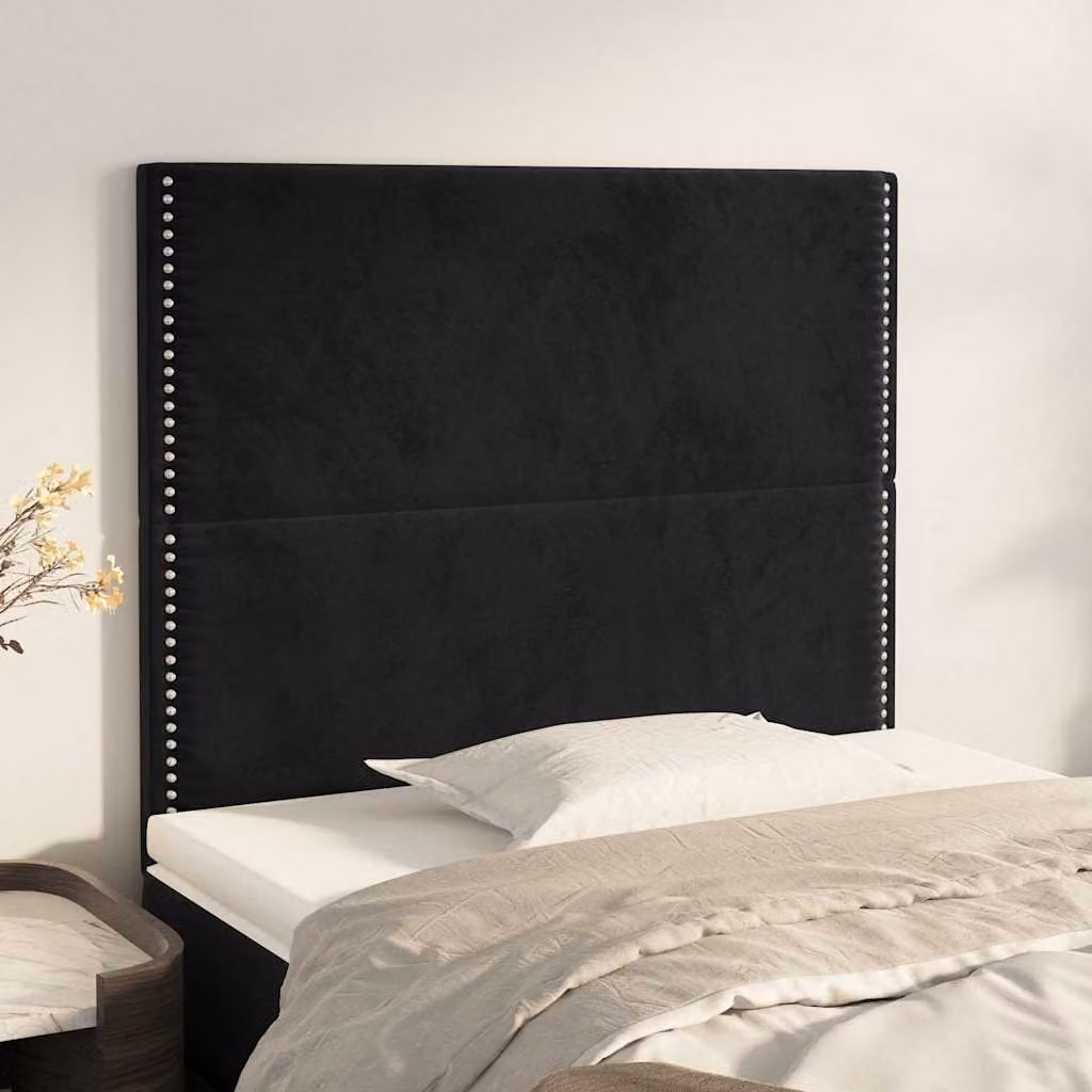 Testiera per letto vidaXL in velluto nero con pannello imbottito, L: 90 cm, P: 5 cm, H: 118-128 cm