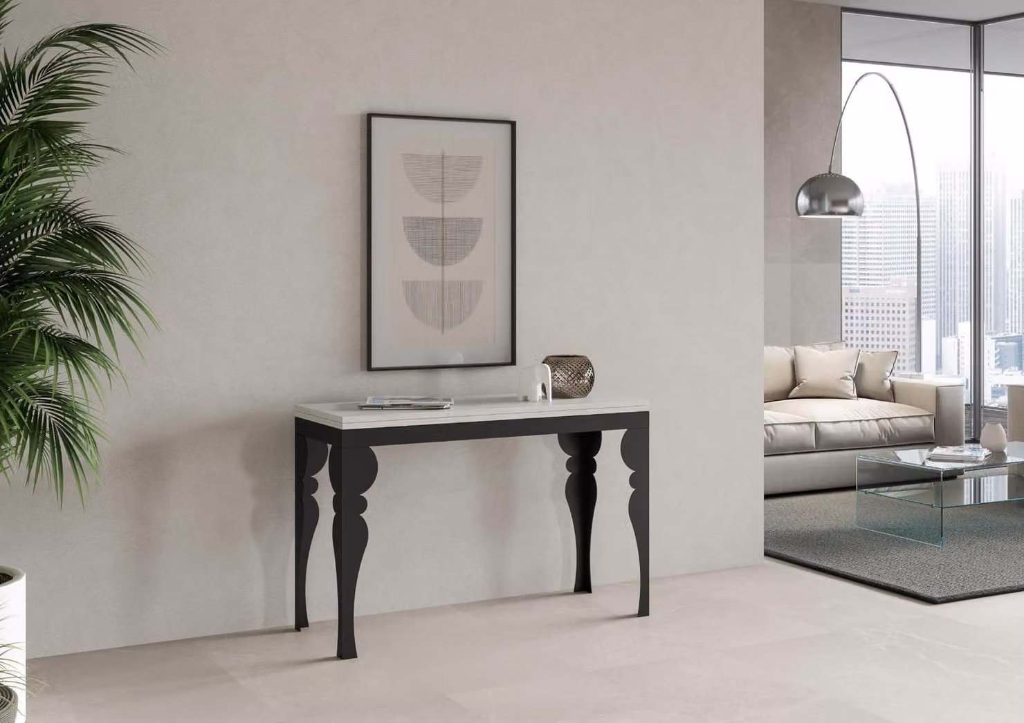 ITAMOBY - Tavolo apribile 120/200x45/90 cm Paxon Double bianco frassino telaio antracite