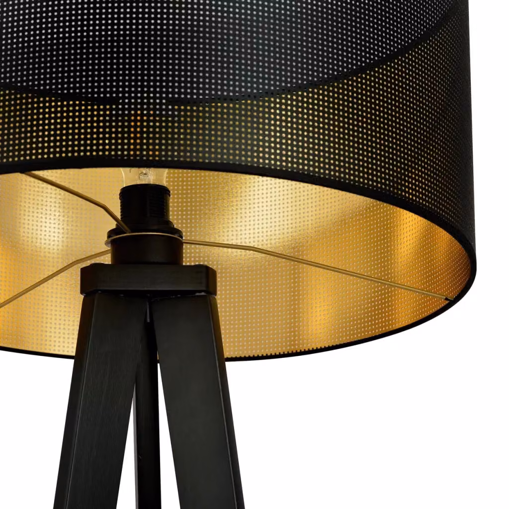Lampada da terra Aston Emibig Collection in metallo nero e oro con paralume a cilindro, attacco E27, Altezza: 150 cm – 2