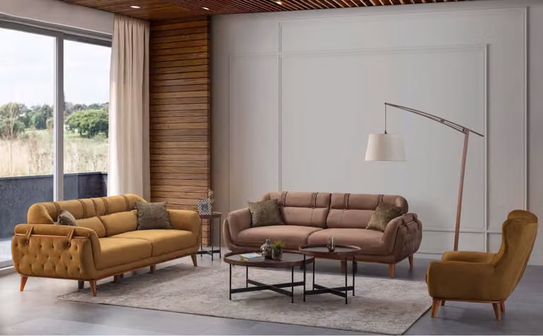 Chesterfield Braun Garnitur Wohnzimmer Sofas 2x Dreisitzer Sessel Möbel