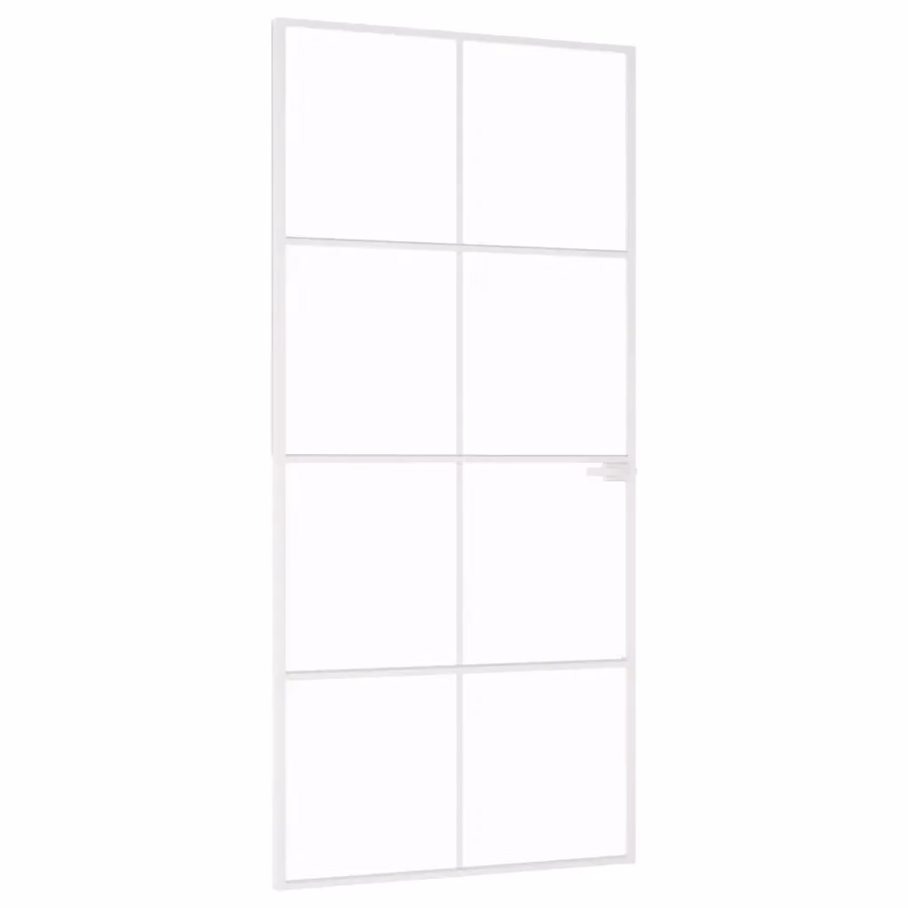 Porta Interna Scorrevole vidaXL Moderna in Alluminio e Vetro Temperato Trasparente Bianca L: 93 cm, H: 201,5 cm – 2