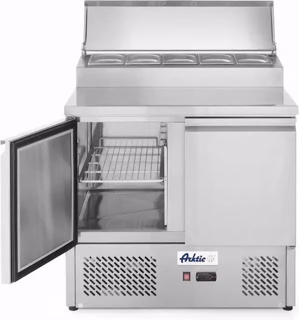 Saladette Hendi a due porte con vetrinetta GN 300L in acciaio inox color argento