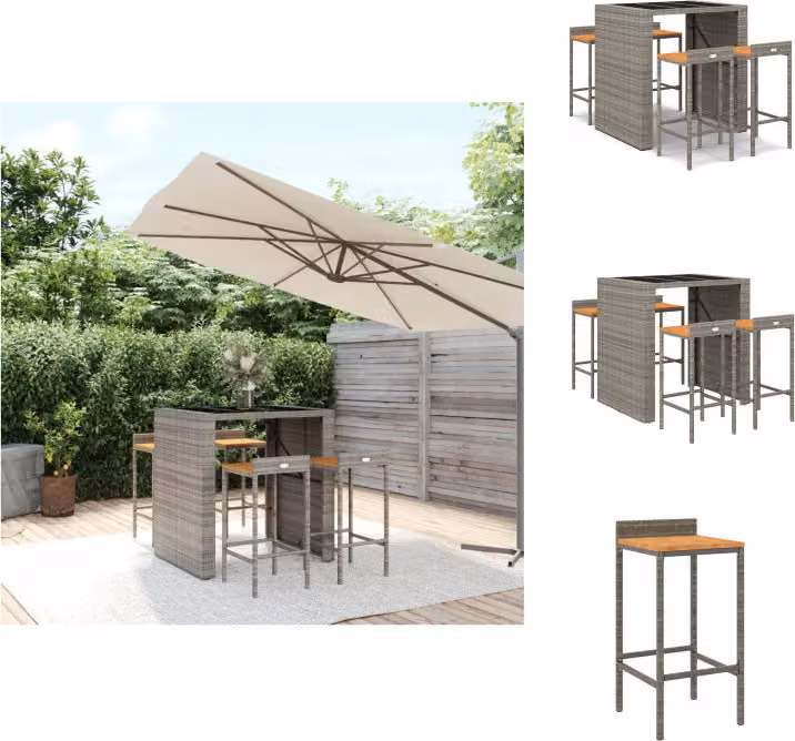 vidaXL Set bar da giardino 5 pezzi in poly rattan grigio e legno massiccio di acacia - Set di mobili da giardino