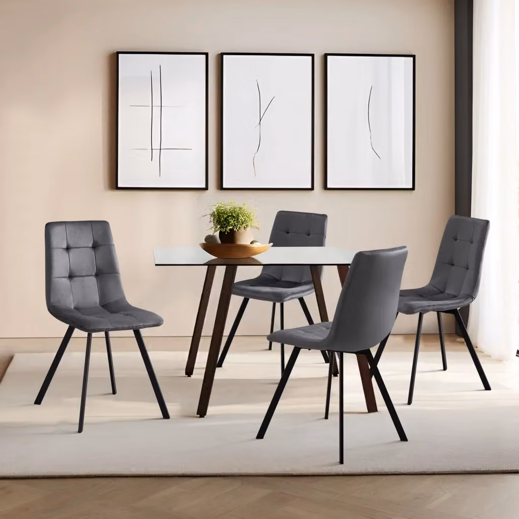 Set di 4 sedie da sala da pranzo Lexnitz en.casa imbottite in tessuto vellutato grigio scuro con struttura in metallo nero – 2