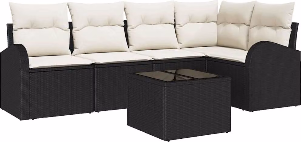 Set Divano da Giardino 6 pcs Nero e Bianco polyrattan