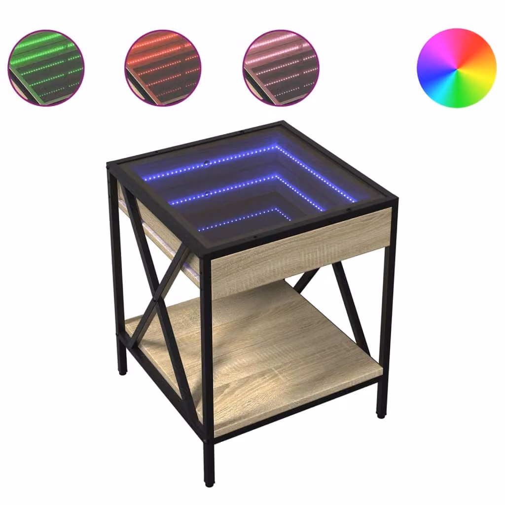 Tavolino da Salotto con LED Infinity Rovere Sonoma 40x40x49 cm