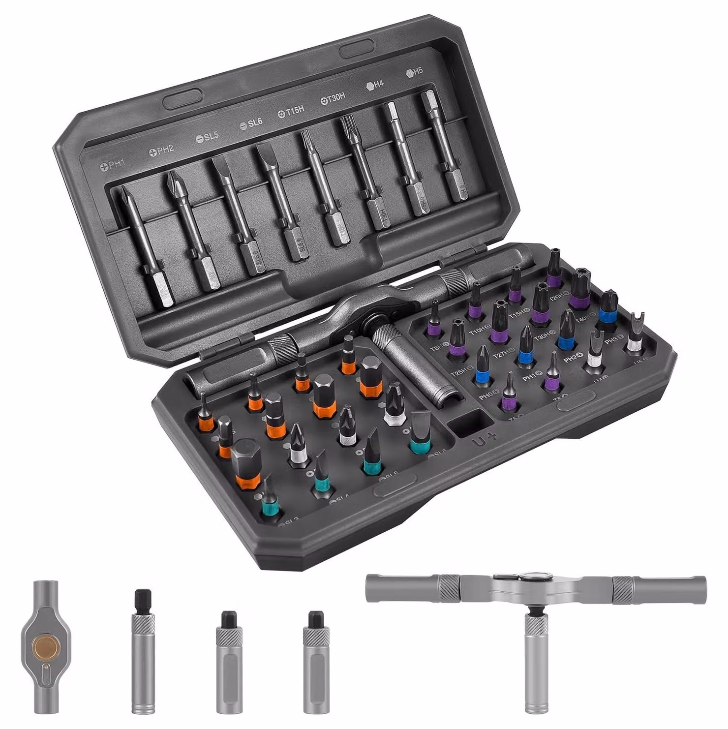 Omgoods - Set di cacciaviti magnetici 42-in-1 con maniglia a cricchetto e punte di precisione