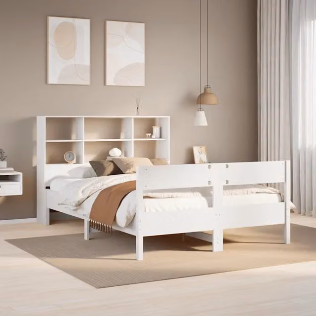 Letto Libreria senza Materasso-Struttura Letto con contenitore Bianco 160x200 cm Legno di Pino 171766