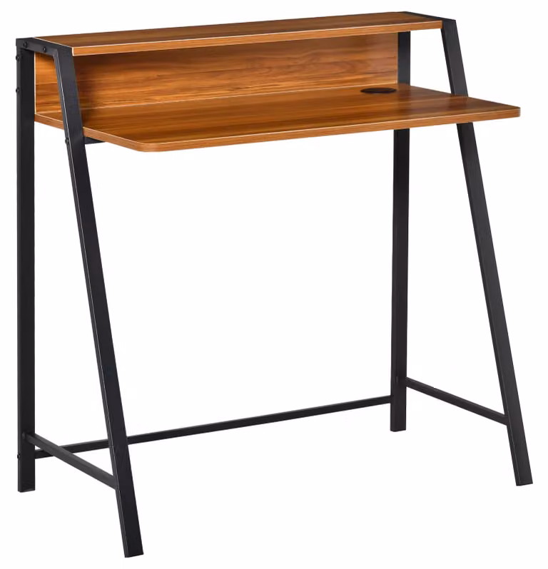 Scrivania - Scrivania per computer con vano portaoggetti e sistema di gestione dei cavi - Struttura in metallo - Ideale per l'ufficio domestico - 84 x 45 x 85 cm - Noce e nero
