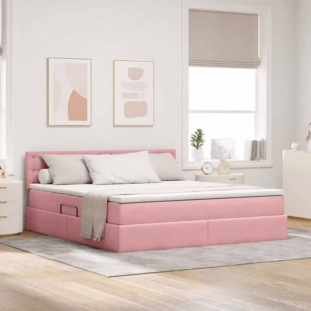 Letto con Contenitore vidaXL in Velluto Rosa con Testiera, L/P/H: 160 x 200 x 204 cm