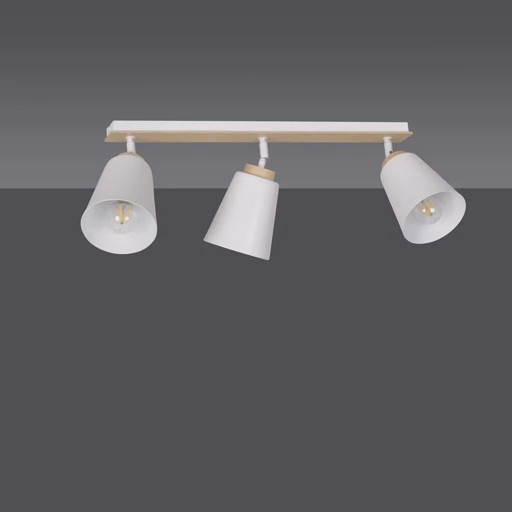 Plafoniera a 3 Luci Luceart-Classic in Acciaio Bianco e Legno Naturale con Faretti Orientabili in Stile Scandinavo – 2