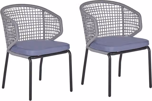 Set di 2 sedie da giardino BELIANI con cuscini grigi e struttura in alluminio nero opaco per esterno e balcone