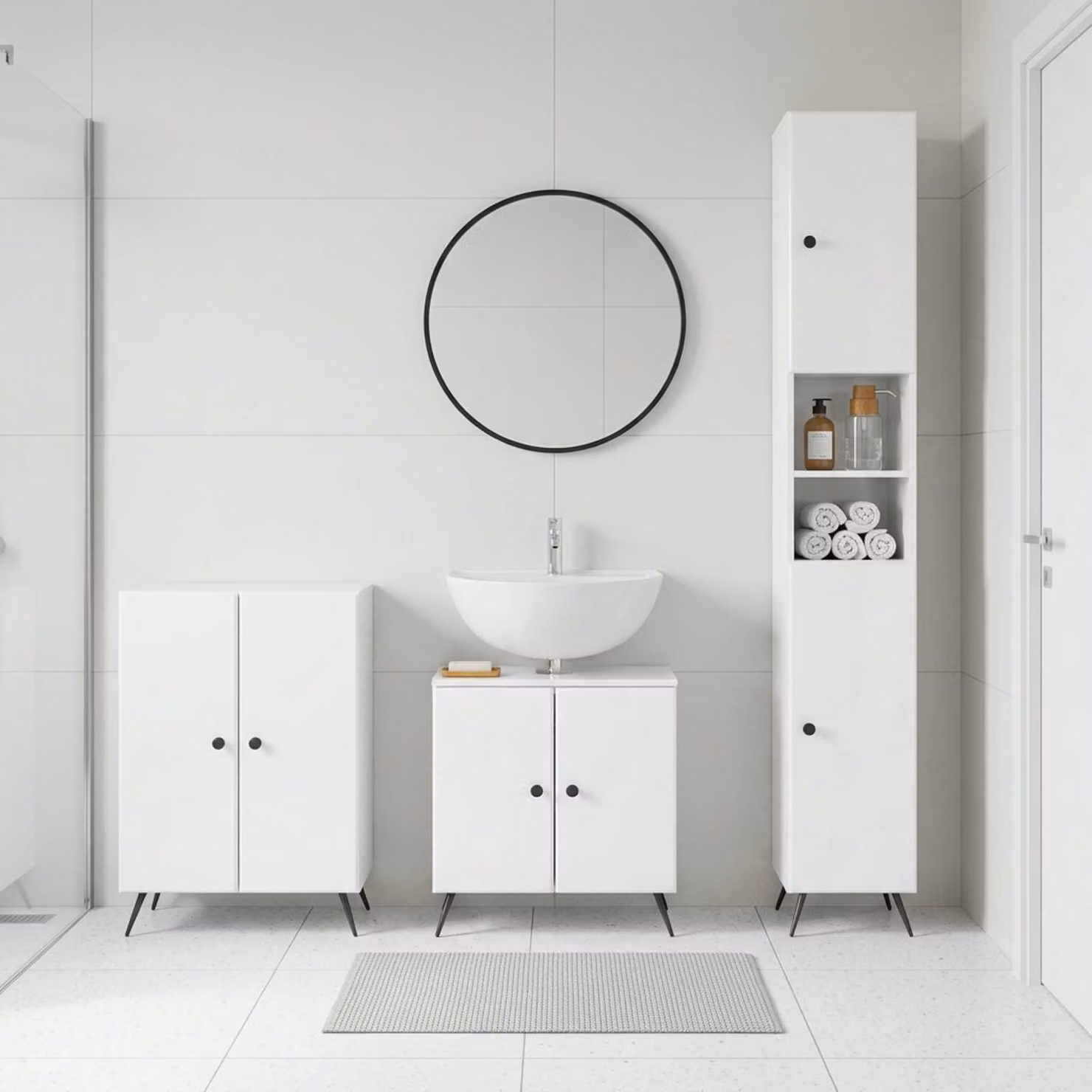 Set di armadietti da bagno 3 pezzi vidaXL BREDA Bianco Lucido L/P/H: 52,65 x 30,0 x 190,0 cm