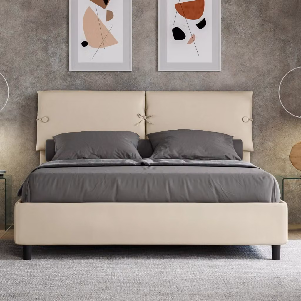 Letto Matrimoniale Moderno GIORDANOSHOP in Colore Beige con Struttura Imbottita L/P: 160 x 190 cm – 2