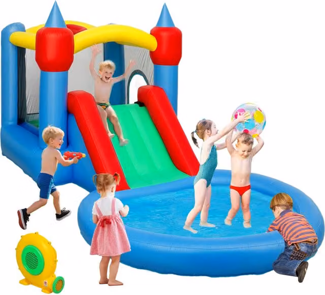 Castello Gonfiabile 4 in 1 con Scivolo ¨C Minimal ¨C Multicolore 415x205x190cm