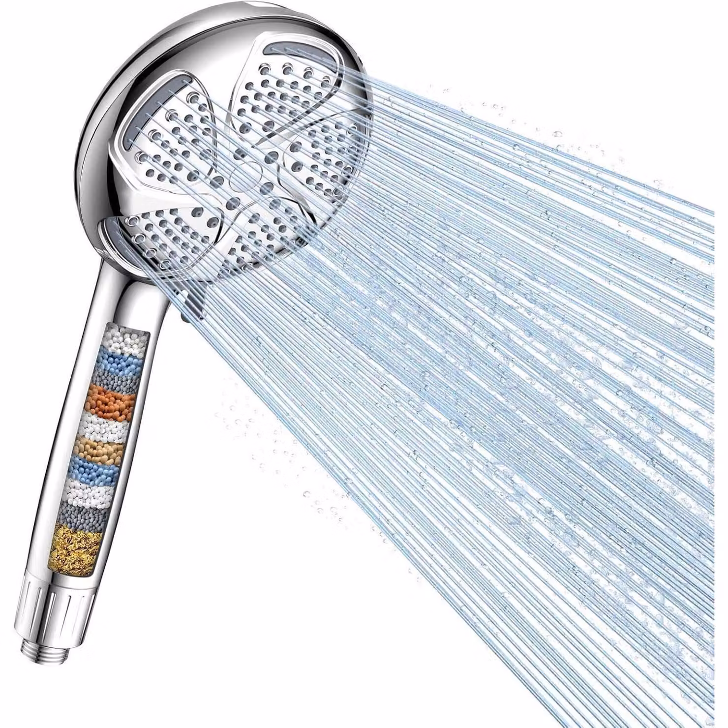 Doccia con filtro, 7 tipi di getto, filtrazione a 15 stadi, alta pressione, argento