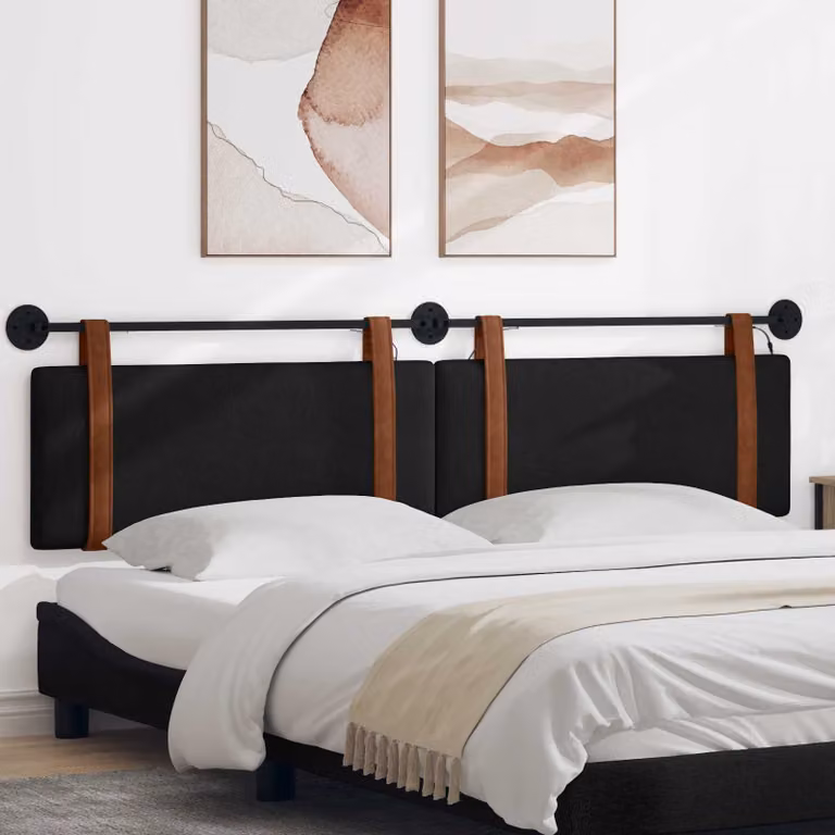 Testiera sospesa vidaXL con luce LED integrata in similpelle nera per camera da letto