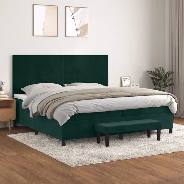 Letto Ibrido vidaXL con Giroletto a Molle e Materasso in Velluto Verde Scuro e Bianco L/P/H: 200 x 200 x 128 cm