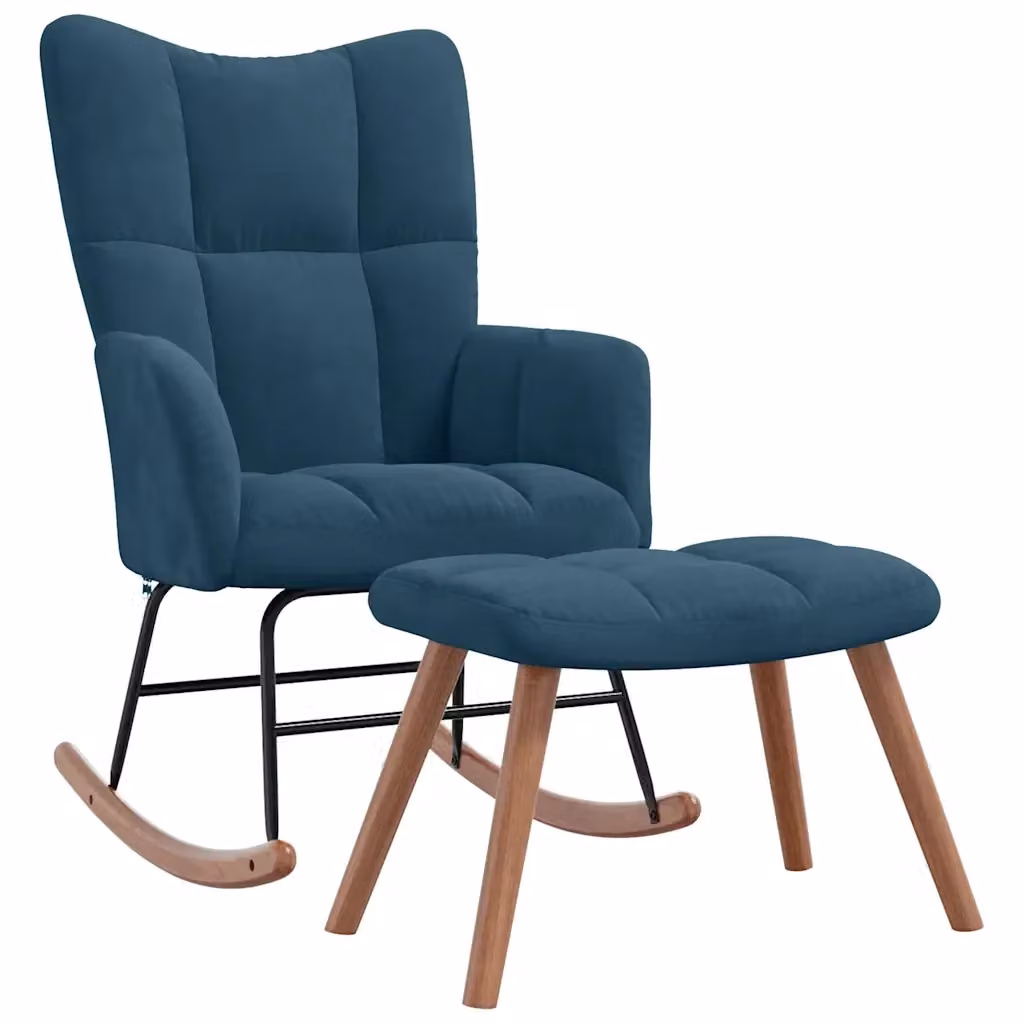 Sedia a dondolo relax con sgabello VIDAXL in velluto blu e struttura mista – 2