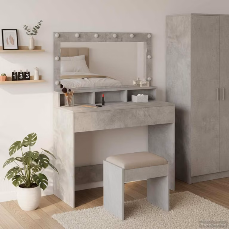 vidaXL Tavolo da Trucco Moderno Grigio L: 100 cm, P: 41 cm, H: 135 cm