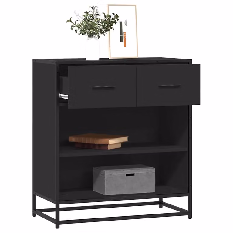 Credenza vidaXL in stile industriale in legno e metallo, colore nero, L 68 cm x P 35 cm x H 76 cm