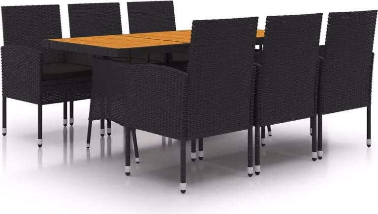 Set da Pranzo per Esterni 7 pz in Polyrattan Nero