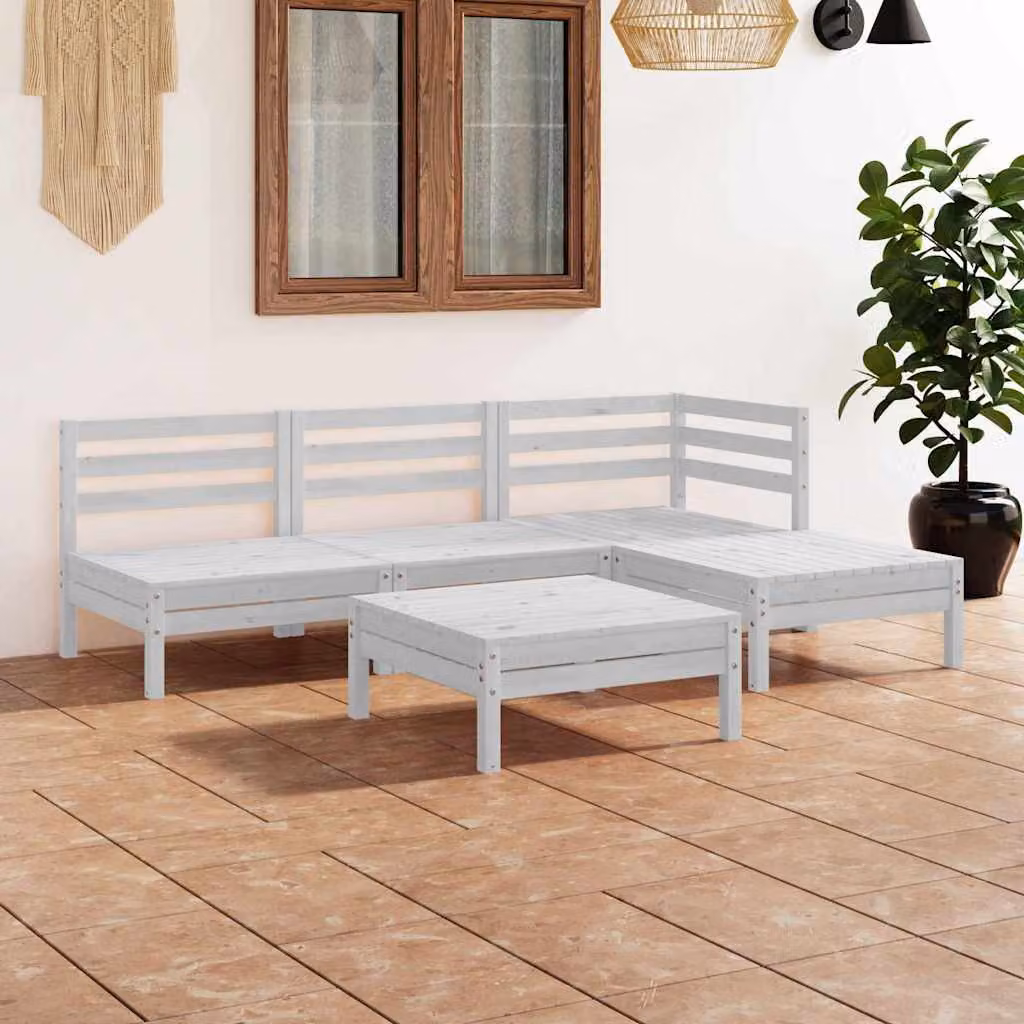 vidaXL Set Salotto da Giardino 5 pz in Legno di Pino Bianco con Cuscini e Forma a L
