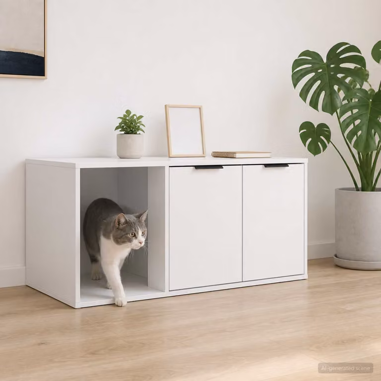Mobile per gatti vidaXL Bianco in legno ingegnerizzato L: 100 cm, P: 49 cm, H: 45 cm