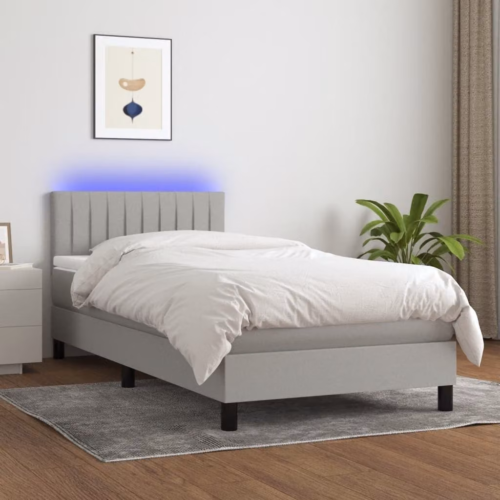 Maison Exclusive - Letto a Molle Materasso e LED Grigio Chiaro 100x200 cm Tessuto