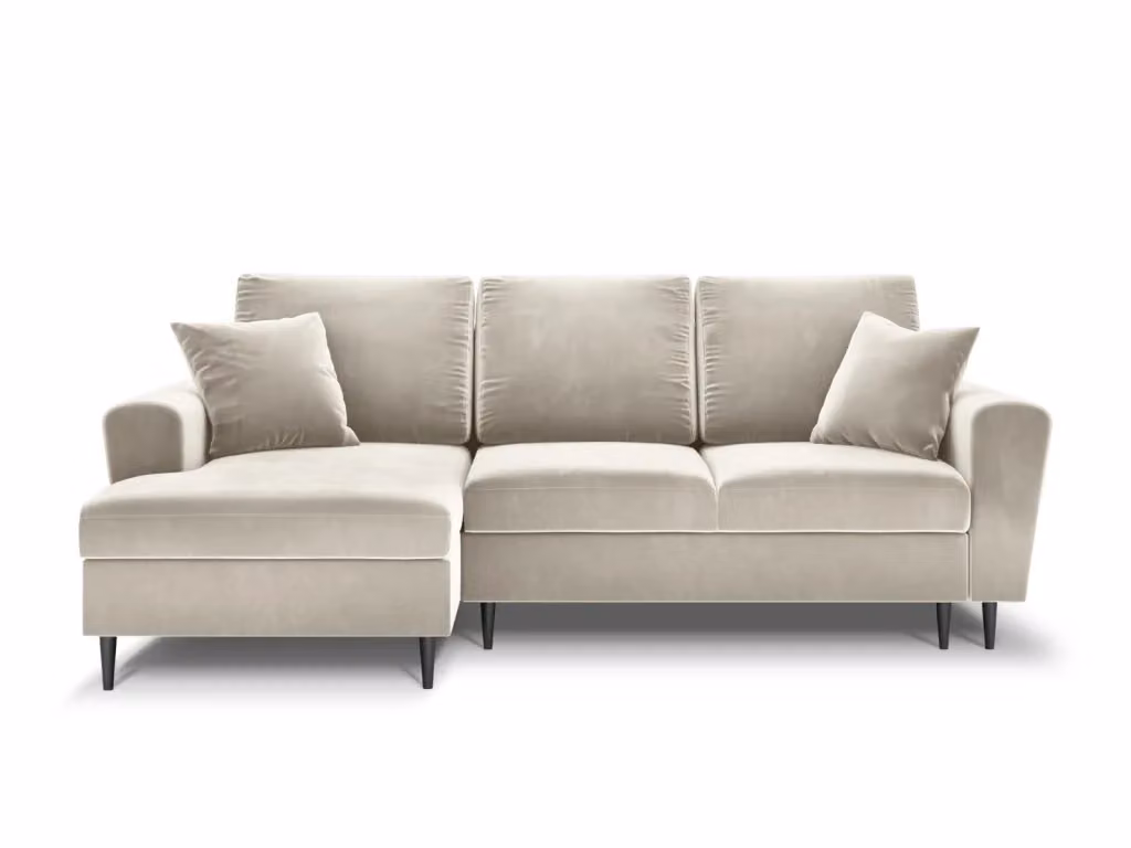 Divano convertibile angolare sinistro Kyoto Cosmopolitan Design con contenitore in velluto beige chiaro, 4 posti, L 241 cm x P 145 cm x H 88 cm – 2