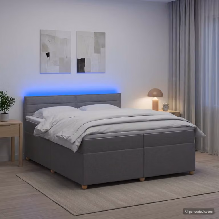 Letto box spring ibrido vidaXL con materasso a molle insacchettate e illuminazione sottostante, Grigio, 200 x 200 cm
