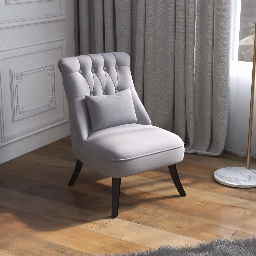 Poltrona Vintage REDOM in Lino Grigio con Braccioli e Struttura in Legno di Rubberwood L/P/H: 52,5 x 69 x 77 cm – 2