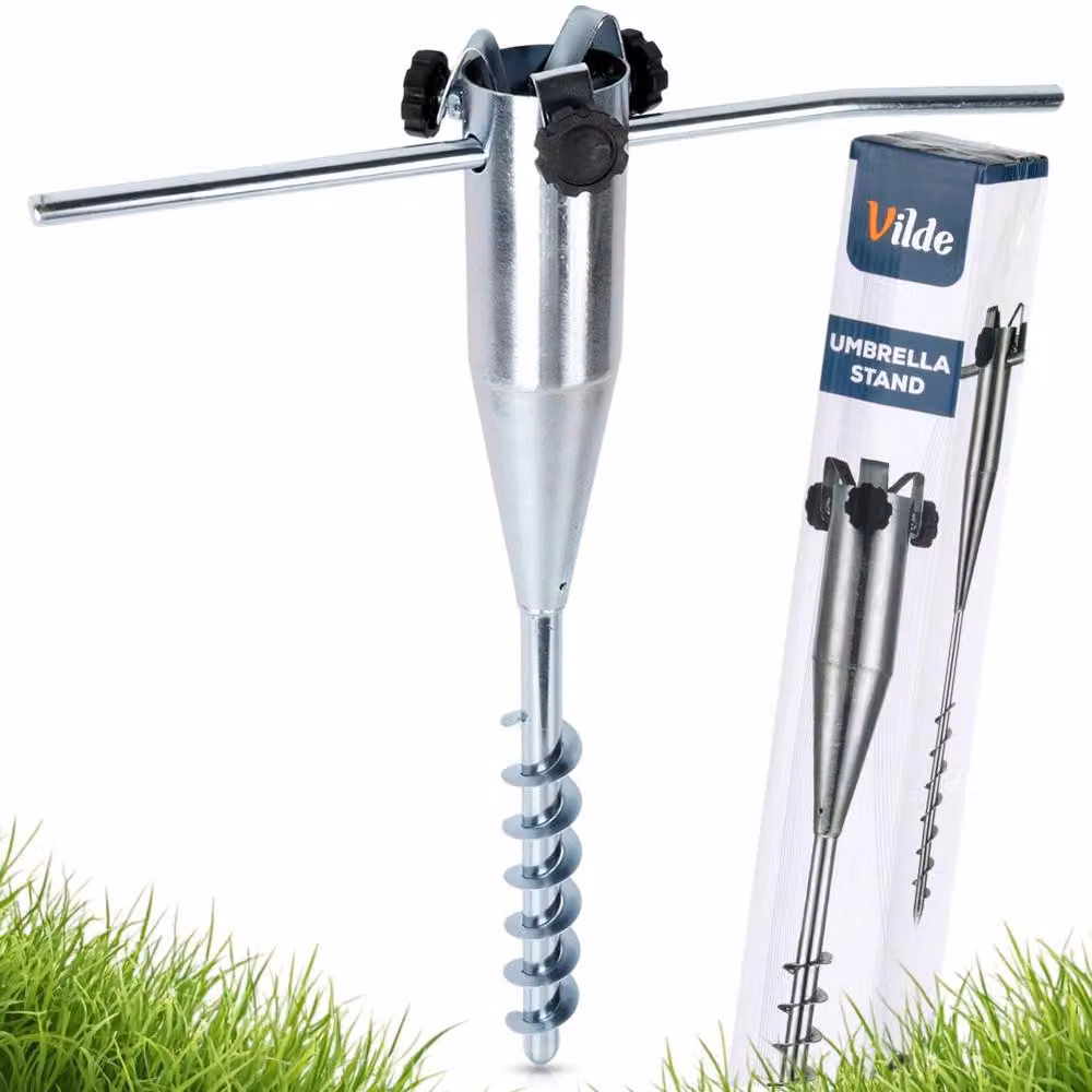 Vilde | Base per ombrellone in metallo - Picchetto da avvitare - 56 cm - Universale Ø 20-60 mm - Zincato - Argento
