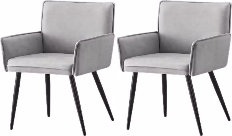 Sedia da pranzo Sedia imbottita Schienale- Bracciolo 4 piedi Base in metallo grigio chiaro